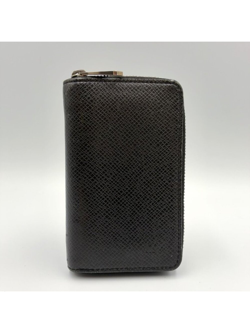 Louis Vuitton Zippy Coin Purse Taiga Ardoise Leather Black Wallet Silver